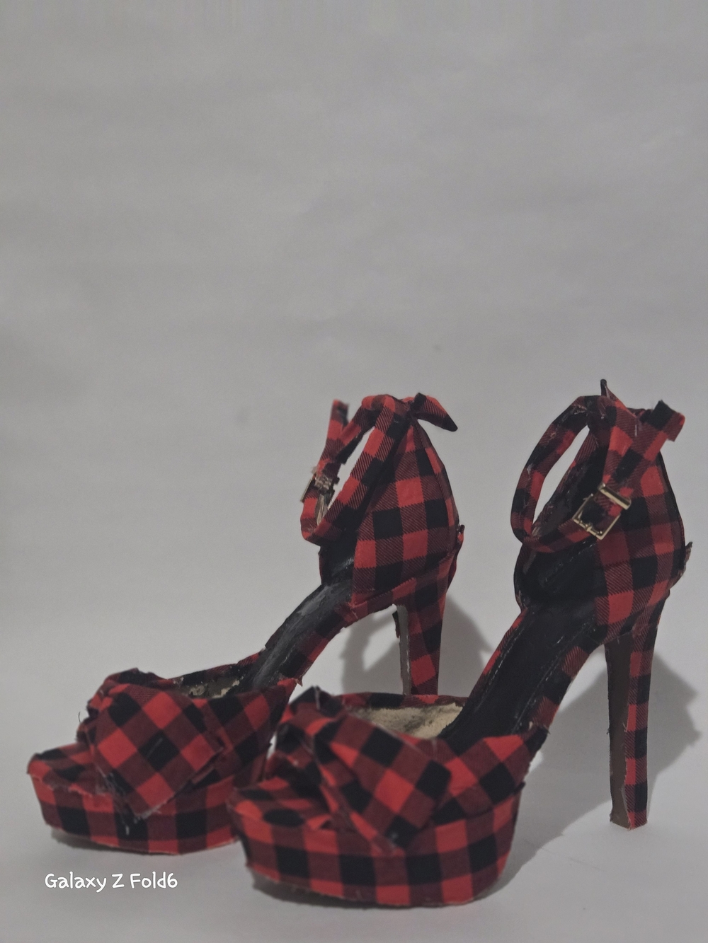 Jessica Simpson Red and Black Plaid Platform High Heels with Ankle Strap